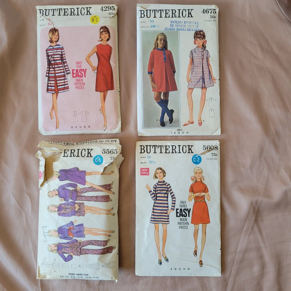 Vintage 60’s & 70’s Butterick Sewing Patterns Lot of 4.  Jr./Teen/Miss Dresses